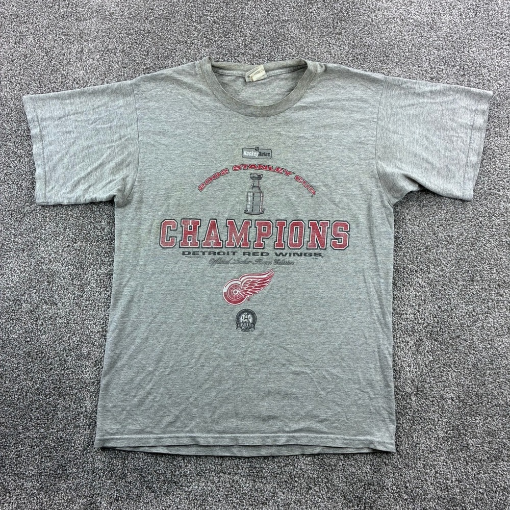 Vintage Detroit Red Wings Shirt Mens Large Gray 2002 Stanley Cup Champions